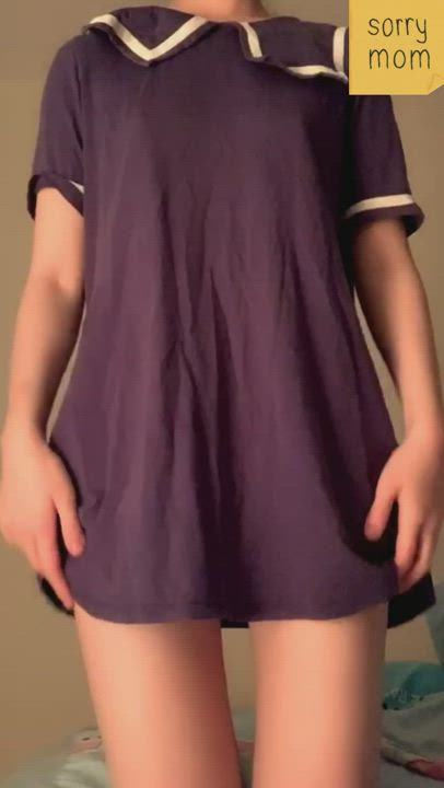 Lifting up my Japanese schoolgirl pajamas for you like a good little girl...