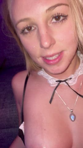 amateur blonde blowjob boobs cumshot facial tits gif