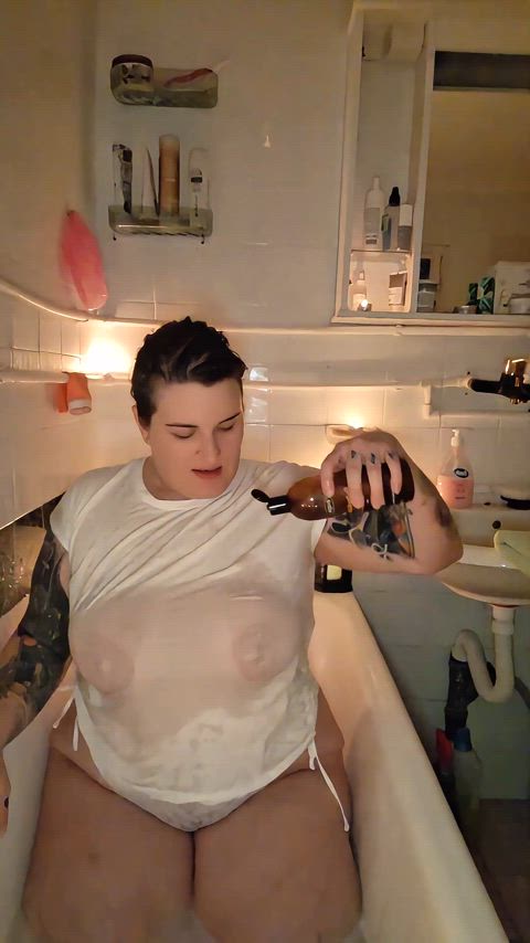 bath bathroom bathtub big tits boobs shower t-shirt tits wet pussy wet and messy