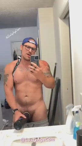 Gay Mirror Selfie Sex Toy Solo Toy Vibrator gif