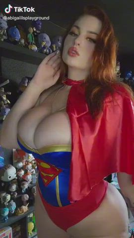 Superwoman shaking her huge tits
