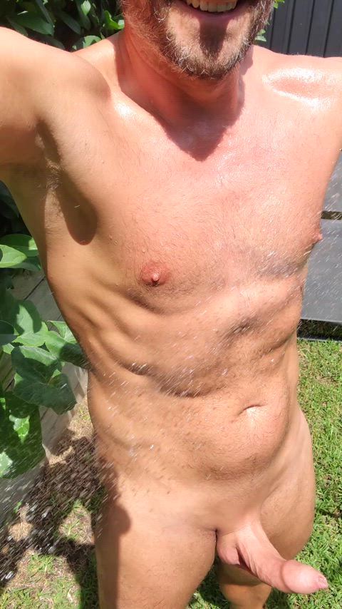 The outdoor shower after the run