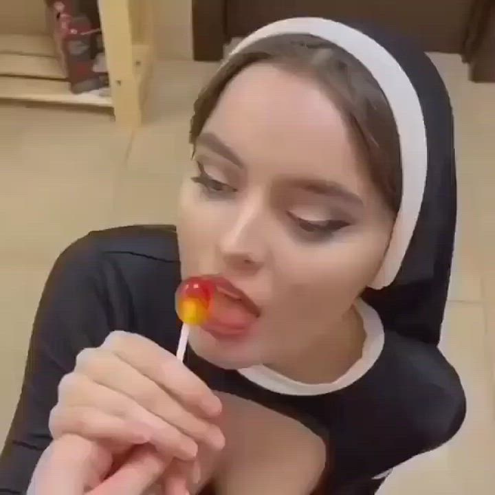 Cosplay Licking Nun gif