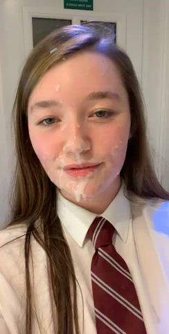 british brunette cum facial schoolgirl gif