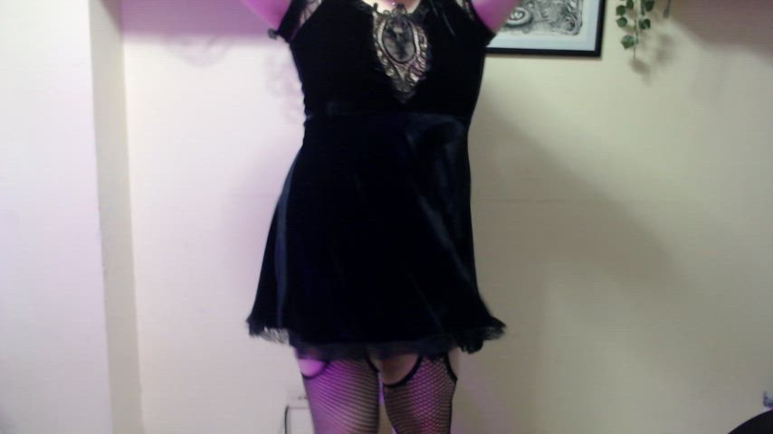 amateur chastity dress femboy fishnet onlyfans reveal trans transgender witch gif