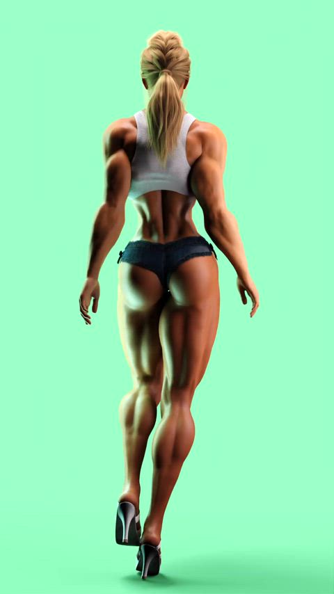 3d blonde muscular girl gif