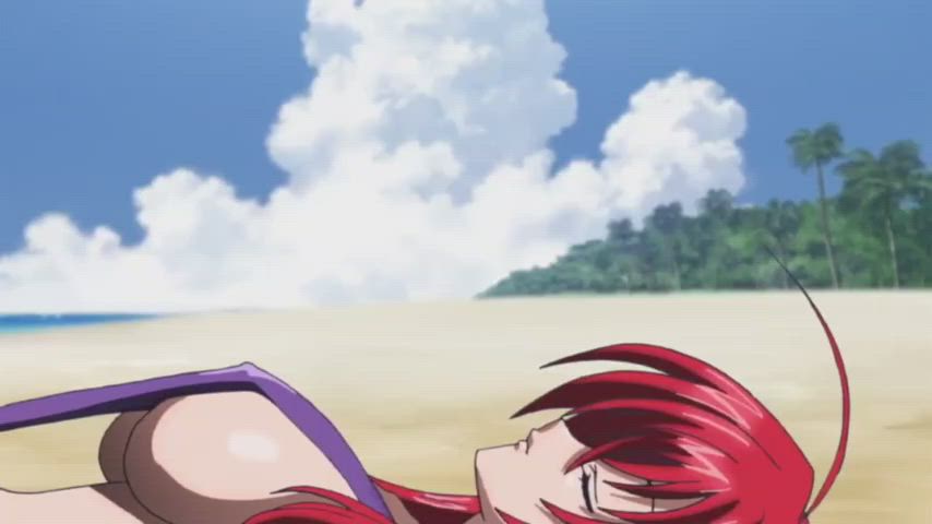 anime beach big tits bikini redhead gif