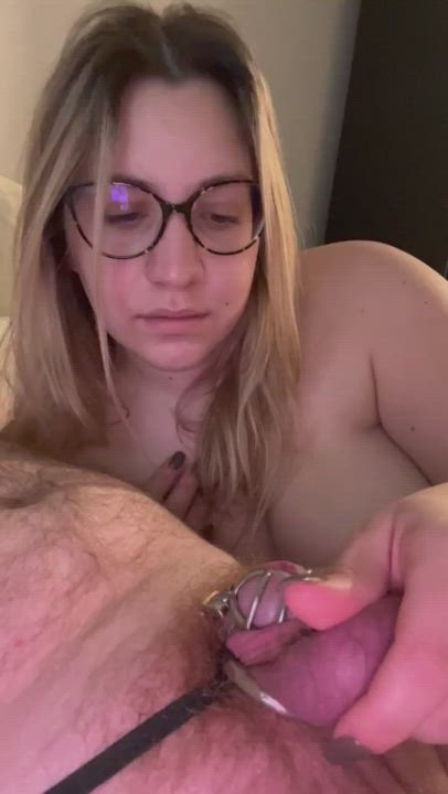 Blonde Chastity Cuckold Domination Domme Femdom Glasses Tease gif