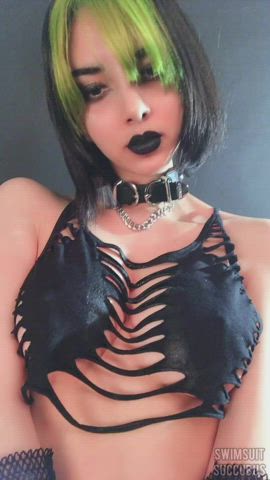 goth oil tease tits gif