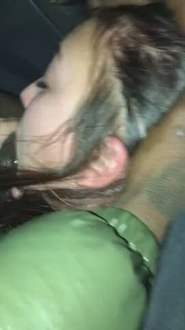 BBC Car Sex Deepthroat Monster Cock Throat Fuck White Girl gif