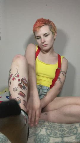 cosplay feet feet fetish nerd petite short hair tattoo tease gif