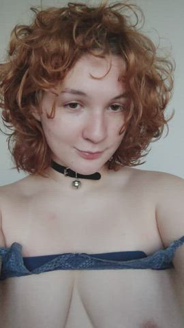 ahegao boobs choker curly hair nipples pale redhead tits tongue fetish gif