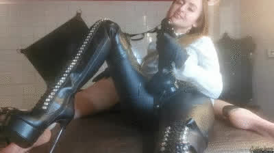 BDSM Boots CFNM Femdom Goddess Humiliation Lena Mistress Pegging Strap On gif
