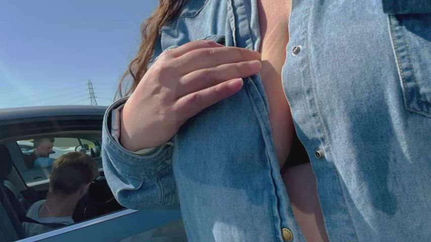 big tits exposed flashing public tits titty drop gif