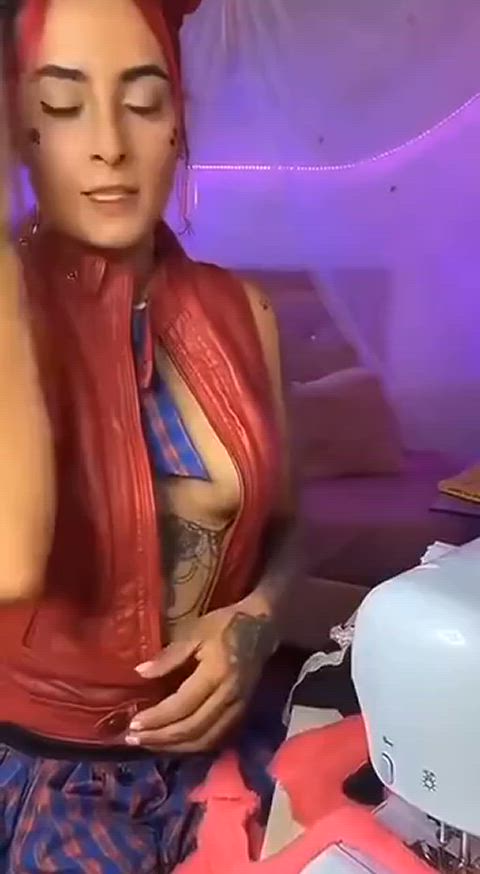 amateur downblouse milf natural tits nipple piercing nipslip tattoo tiktok tits gif