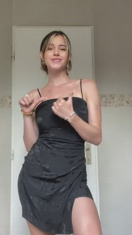 Brunette Cute Dress Smile TikTok gif