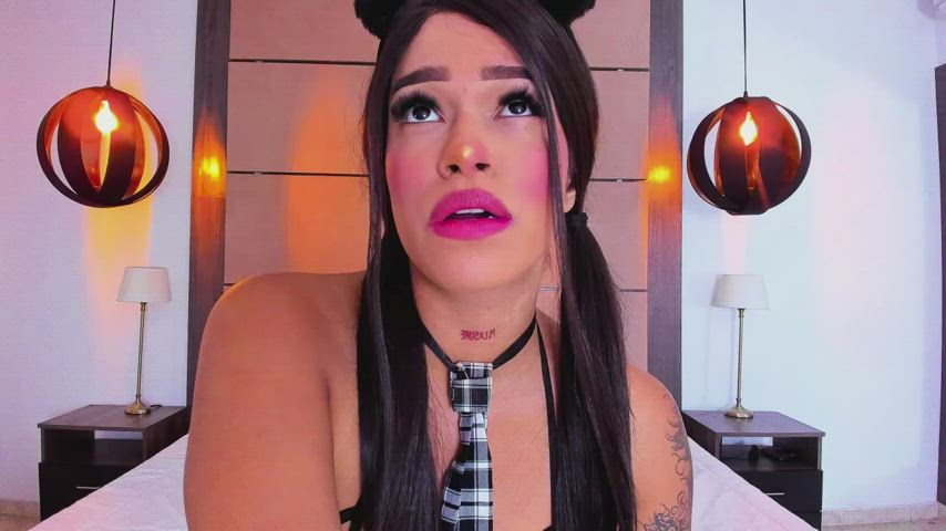 Ahegao Brown Eyes CamSoda Colombian Lipstick Saliva Spit Tongue Fetish Webcam gif