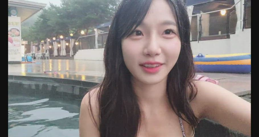 asian bikini cute korean model smile swimming pool gif