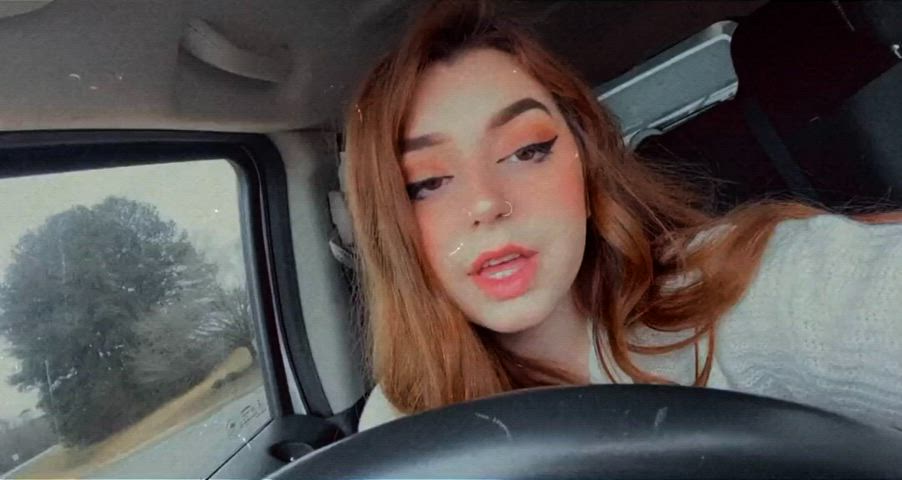 ahegao babe brunette car cute public teen tiktok tongue tongue fetish gif