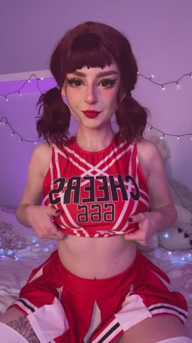 Big Tits Cheerleader Cute Petite Ponytail Teasing Teen Titty Drop gif