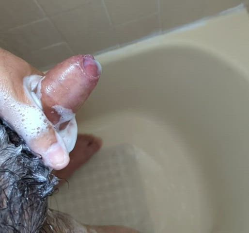 Cumming during work shower