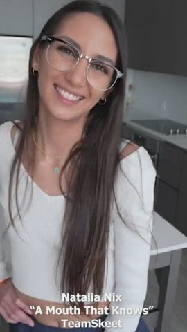 Brunette Glasses Natalia Nix Skinny Skirt Small Tits gif