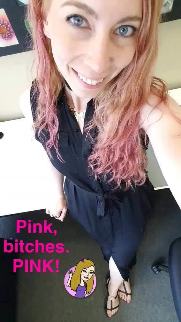 Pink hair, hairy pussy, black dress