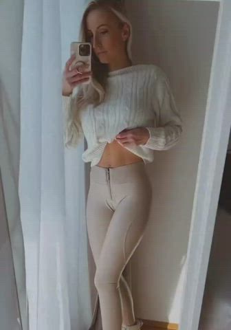 Ass Blonde Leather Leggings gif