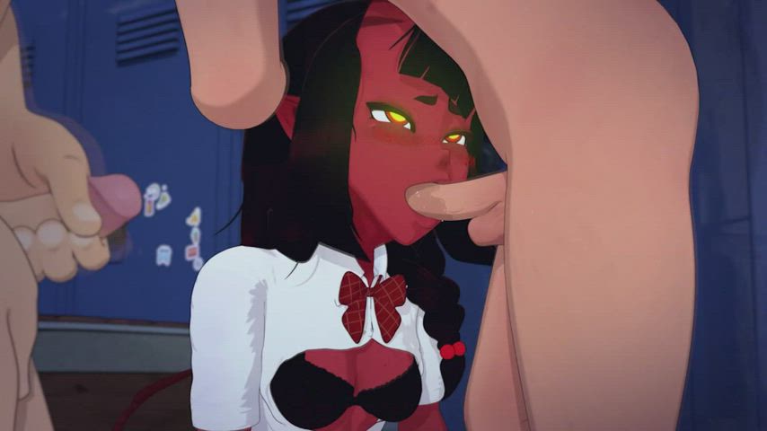 animation blowjob face fuck gangbang locker room monster girl schoolgirl watching