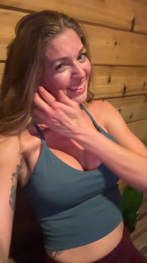 Sweaty sauna tits reveal