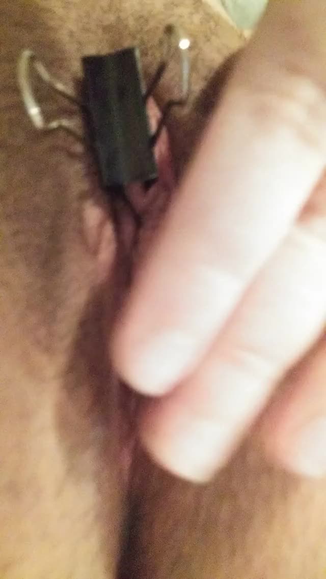 fingering urethra with binder clip on clit