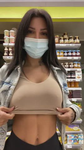 Big Nipples Big Tits Fitness Flashing Latina MILF Mature Public Titty Drop gif