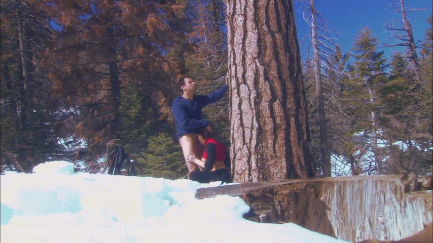 babe doggystyle outdoor pawg snowballing r/fuckoutdoors gif