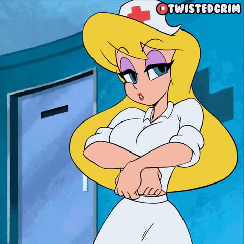 animation blonde cartoon nurse parody titty drop gif
