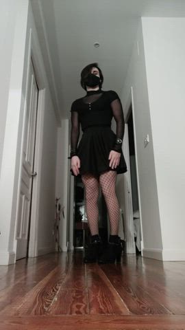 crossdressing fishnet heels mask sissy gif