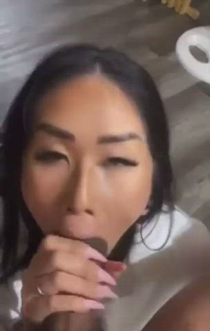 cute asian girl can't go beyond the tip