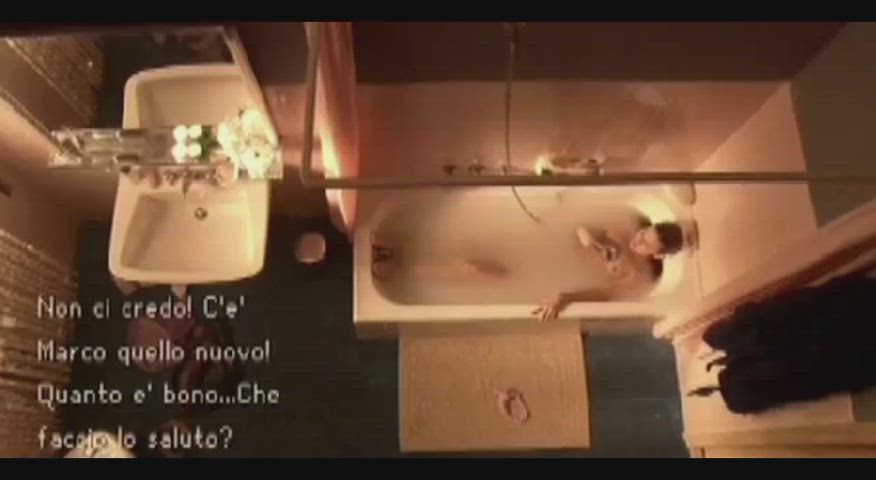 bathtub brunette masturbating moaning nipples small tits spanish wet gif