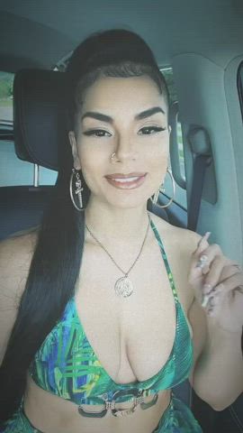 boobs cleavage cute latina lips pierced thick tits gif