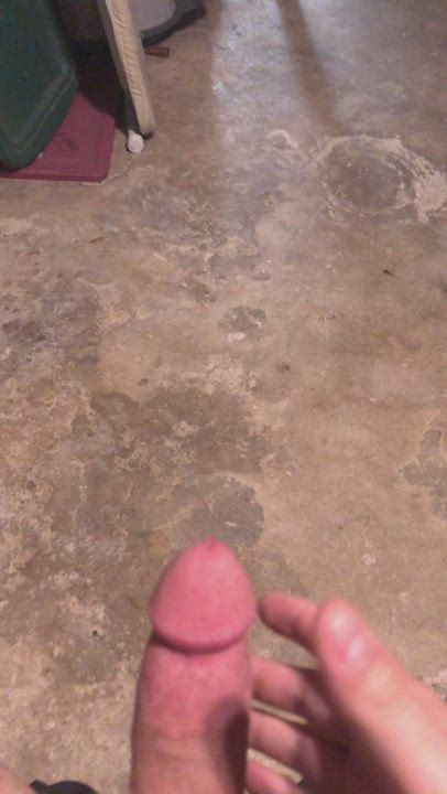 Huge cumshot all over the floor!