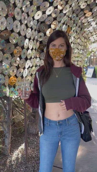 Big Tits Mask Outdoor Public Strip Tits Titty Drop Topless gif