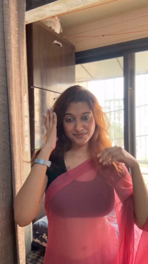 Nimrit Kaur in a translucent saree giving us a peak 