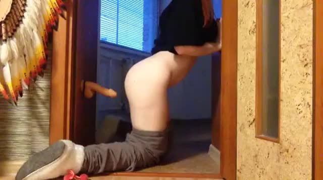 Horny Redhead Uses Wall Dildo to Cum Three times