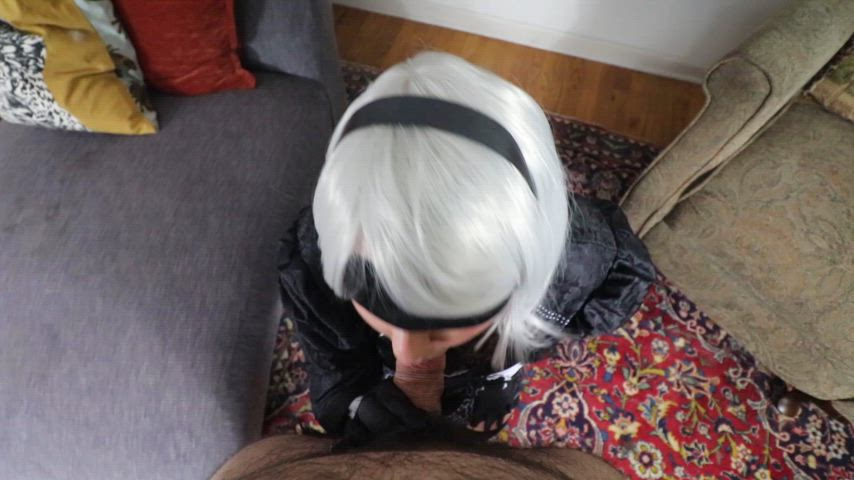 blindfolded blowjob cosplay homemade pov slut sucking violettbelle whore white hair