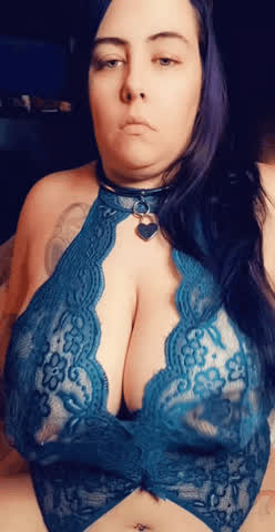 Goth Huge Tits Lingerie Nipple Piercing gif