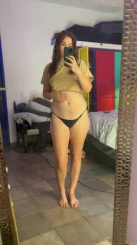 bikini boobs feet hips mirror redhead teasing thick thighs tiny waist gif