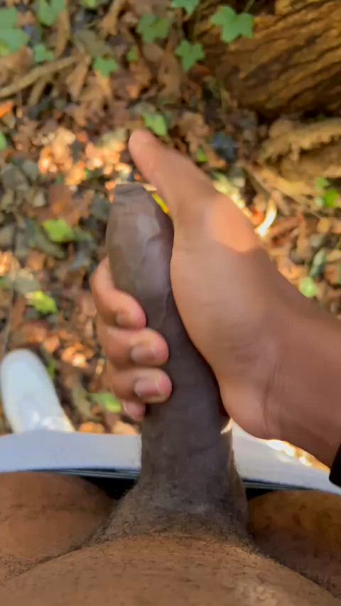 Cumming in the woods with my foreskin up