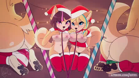 Christmas Double Dildo Girls gif