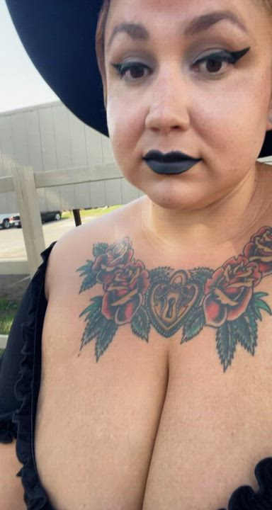 BBW Cleavage Goth Jiggling MILF gif