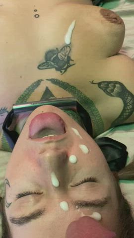 big dick cum facial gagged tattoo gif