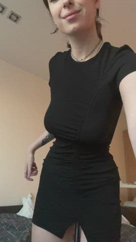 [drop]... My big boobs are coming out of a black dress
